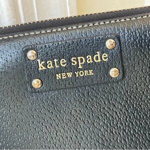 Kate Spade New York Wallet Zip-Around Pebbled Leather Black Rectangle EUC